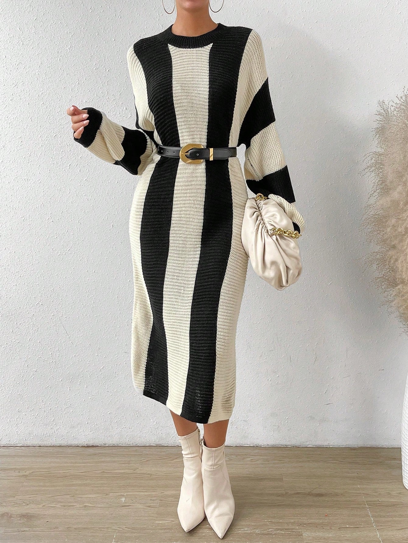  | SHEIN Essnce Two Tone Drop Shoulder Sweater Dress Without Belt | Dress | Shein | OneHub