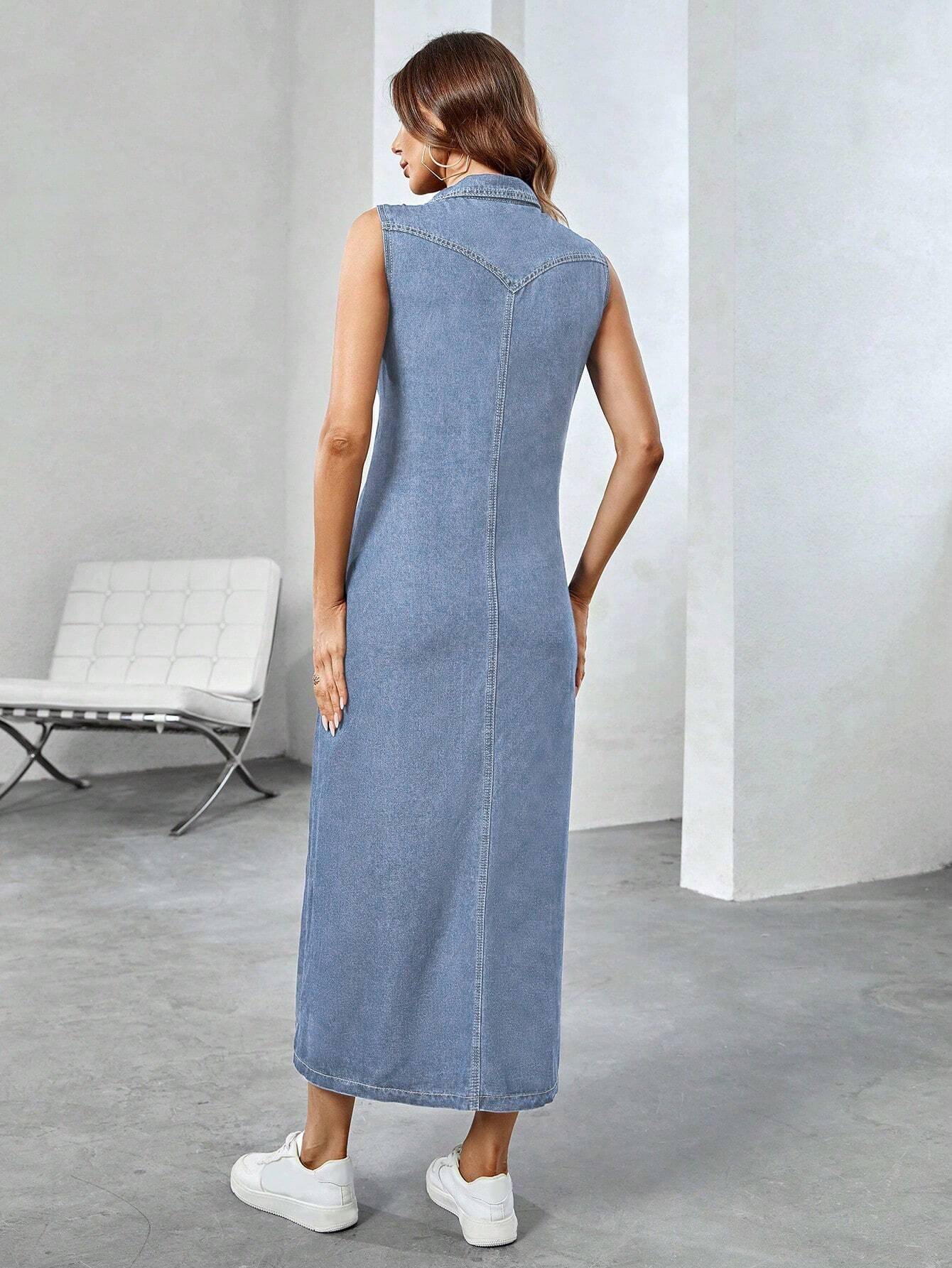  | SHEIN Essnce Women'S Sleeveless Shirt Denim Dress | Dress | Shein | OneHub