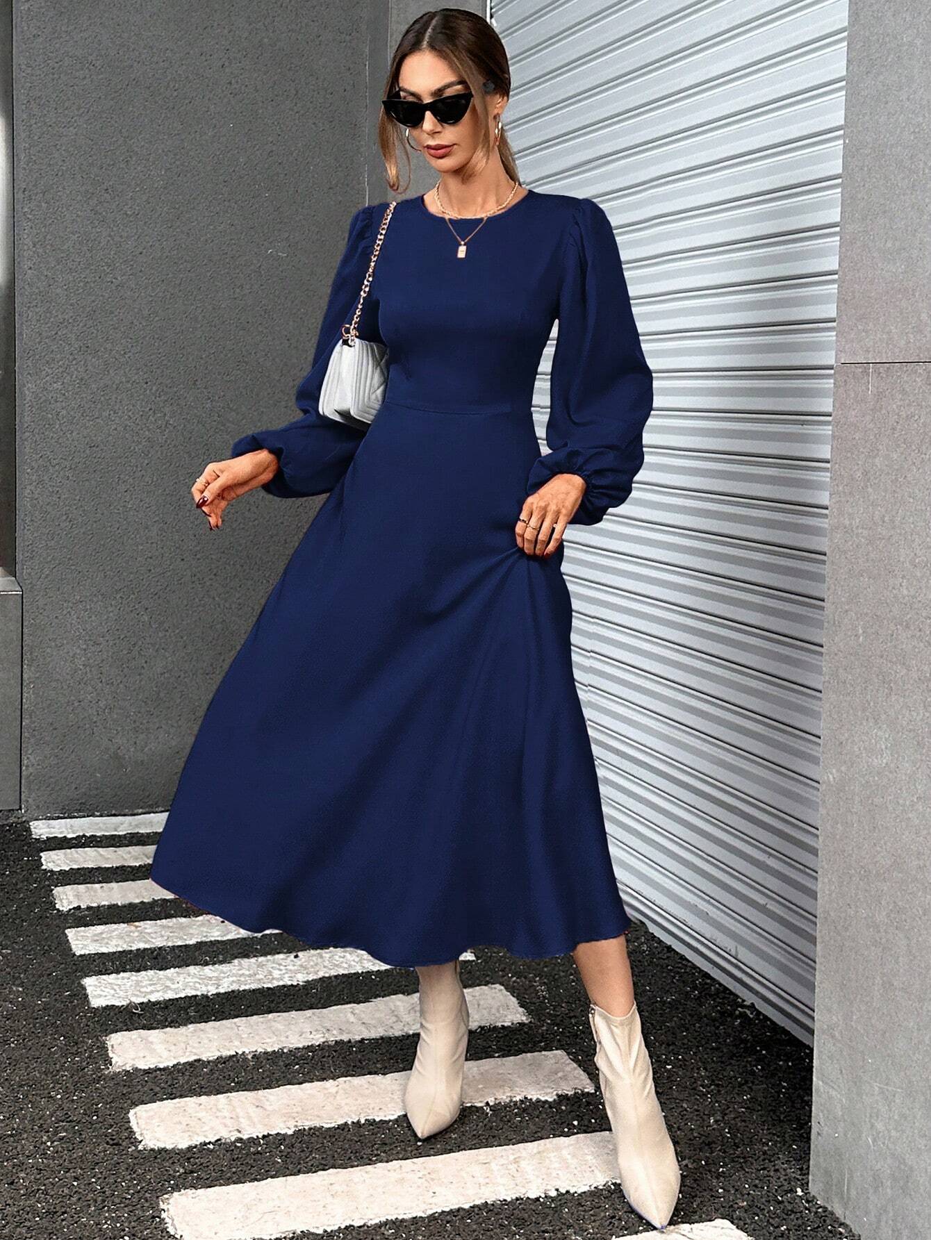 SHEIN Essnce Women Fall Plain Simple Everyday Long Sleeve Summer Dress