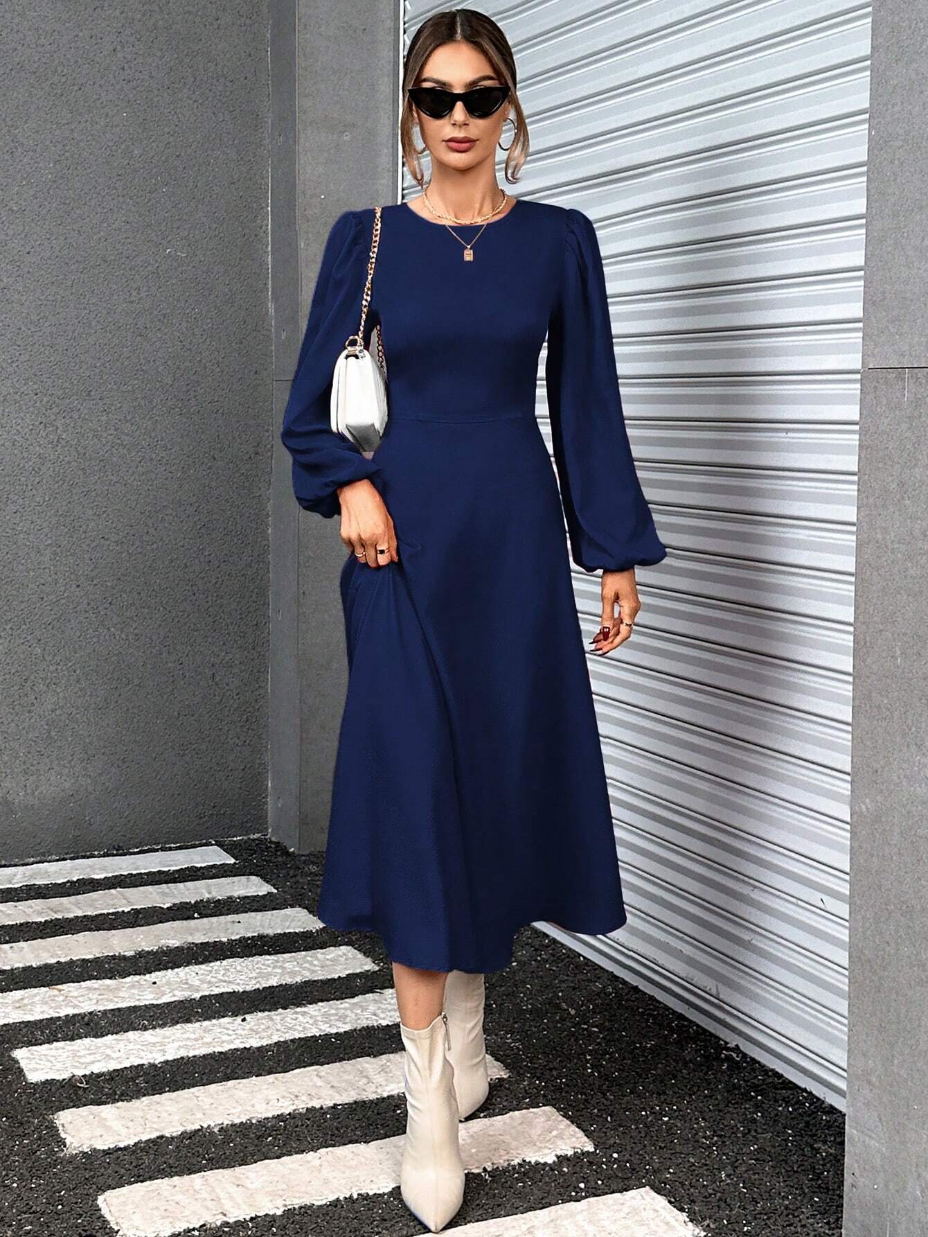 SHEIN Essnce Women Fall Plain Simple Everyday Long Sleeve Summer Dress