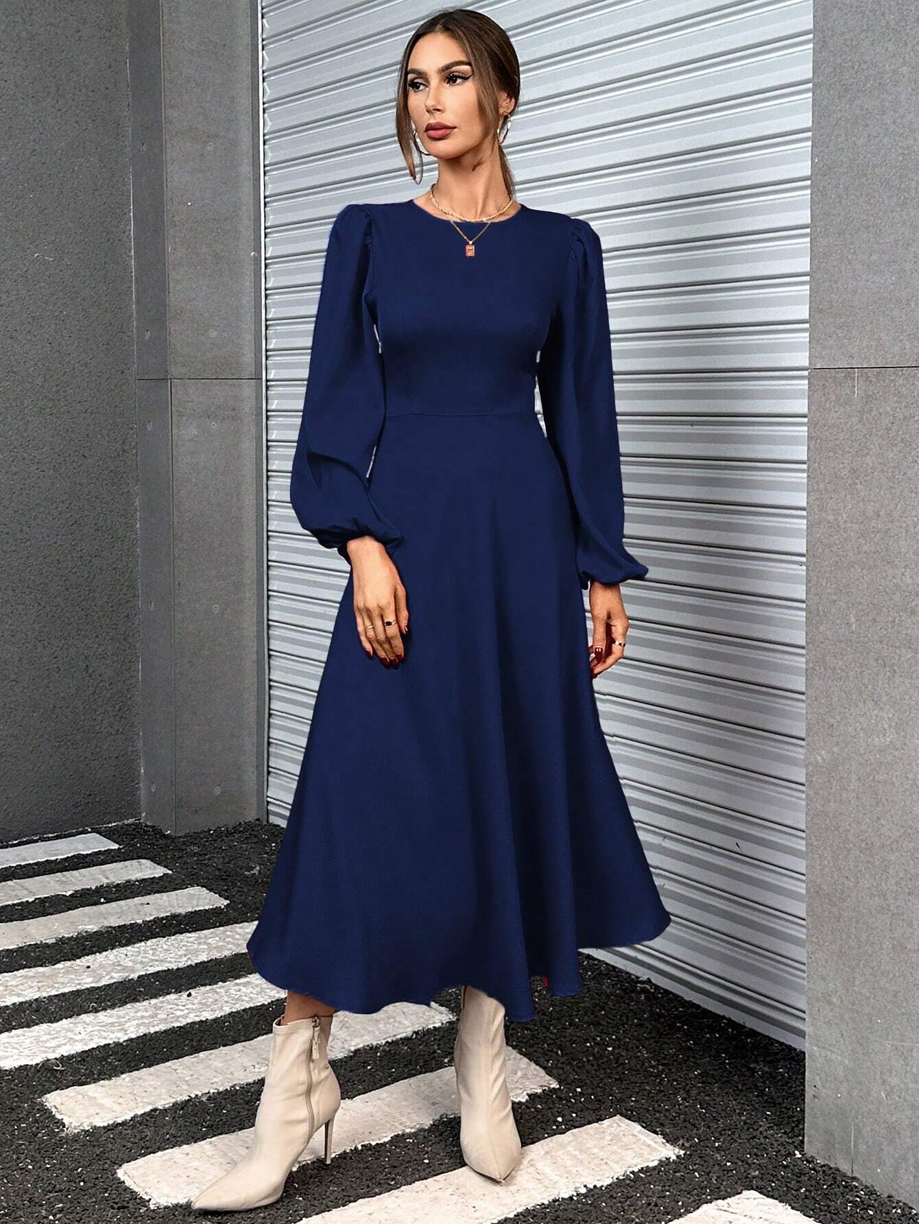 SHEIN Essnce Women Fall Plain Simple Everyday Long Sleeve Summer Dress