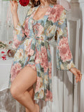  | SHEIN Fashionable Floral Print Lace Hem Cami Chemise & Robe Set | Night Dress | Shein | OneHub