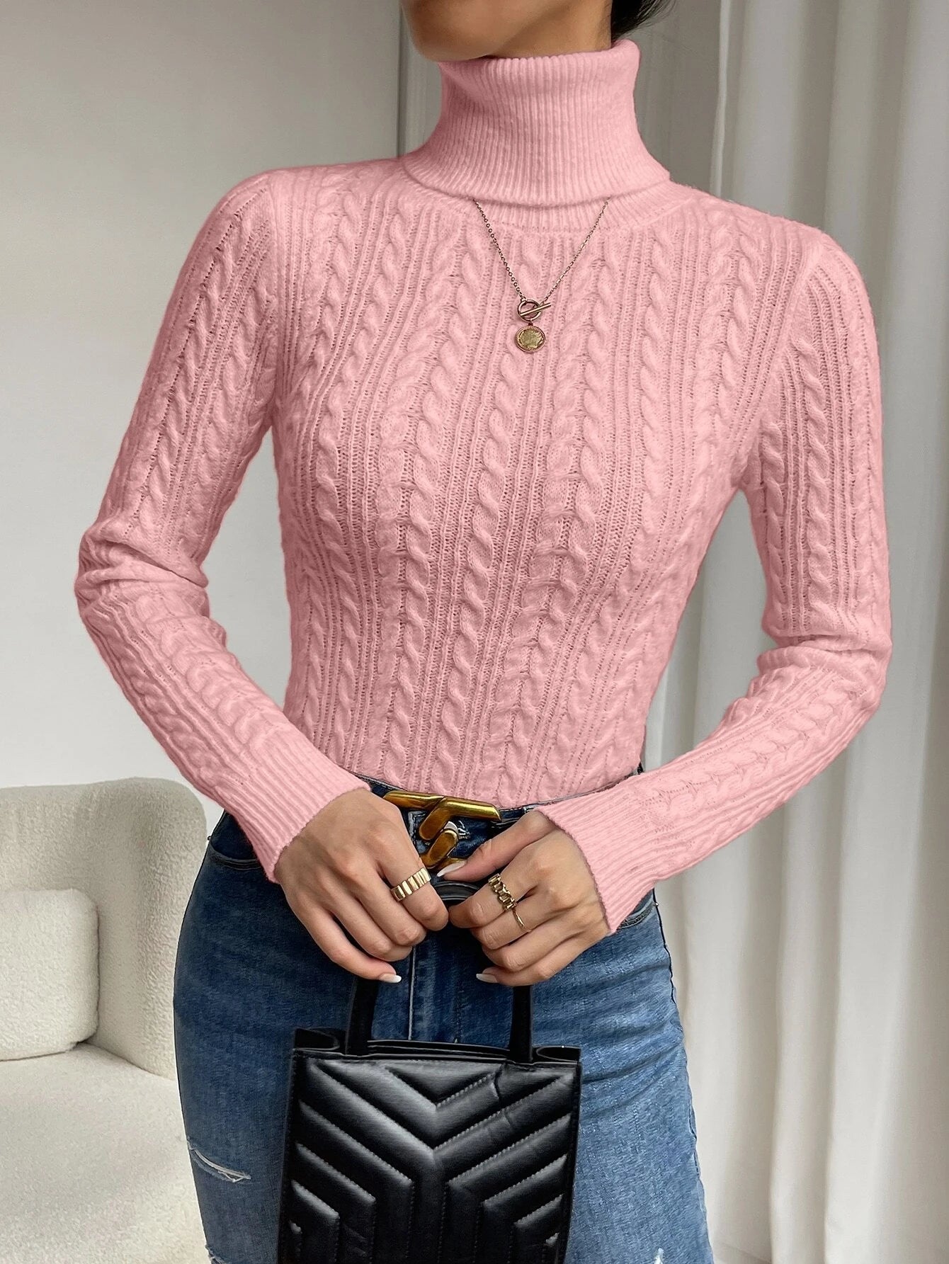  | SHEIN Frenchy Cable Knit Turtleneck Sweater | Top | Shein | OneHub