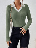 SHEIN Frenchy Contrast Collar Ribbed Knit Tee
