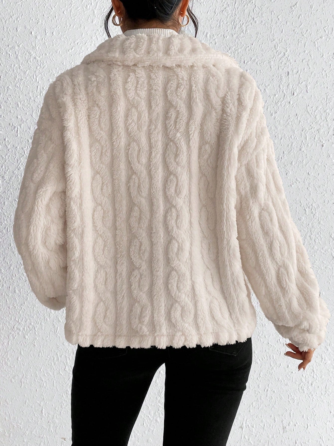 SHEIN Frenchy Drop Shoulder Button Front Teddy Jacket In Fall/Winter