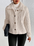 SHEIN Frenchy Drop Shoulder Button Front Teddy Jacket In Fall/Winter