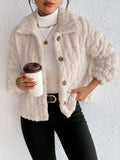 SHEIN Frenchy Drop Shoulder Button Front Teddy Jacket In Fall/Winter