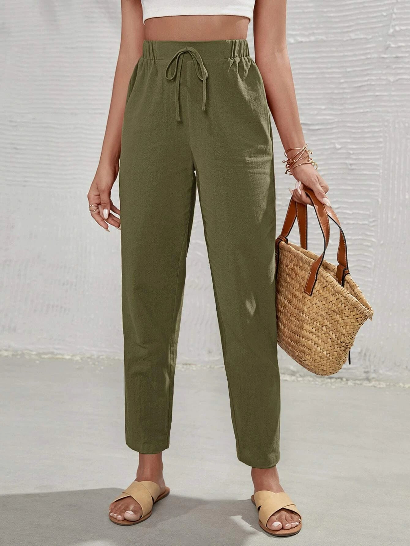  | SHEIN Frenchy High Waist Tie Front Tapered Pants | Pants | Shein | OneHub