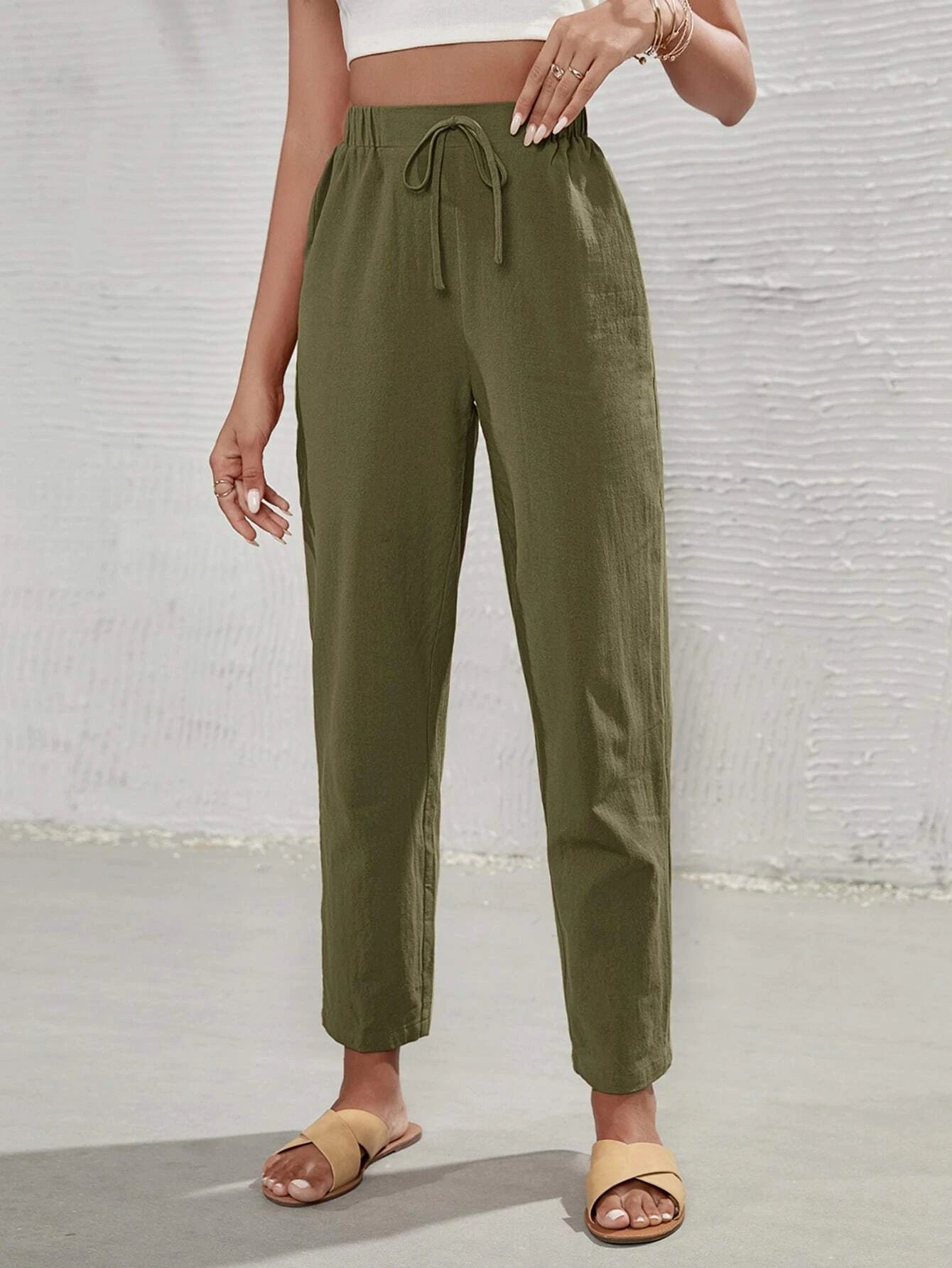  | SHEIN Frenchy High Waist Tie Front Tapered Pants | Pants | Shein | OneHub