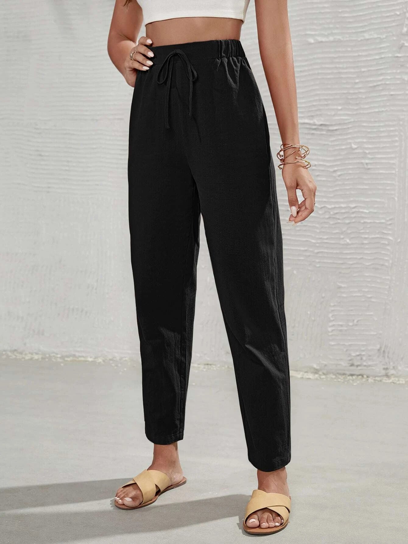  | SHEIN Frenchy High Waist Tie Front Tapered Pants | Pants | Shein | OneHub