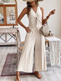  | SHEIN Frenchy Linen Pleated Sleeveless Top + Side-Slit Wide Leg Long Pants Set | Top and Pant Set | Shein | OneHub