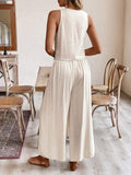  | SHEIN Frenchy Linen Pleated Sleeveless Top + Side-Slit Wide Leg Long Pants Set | Top and Pant Set | Shein | OneHub
