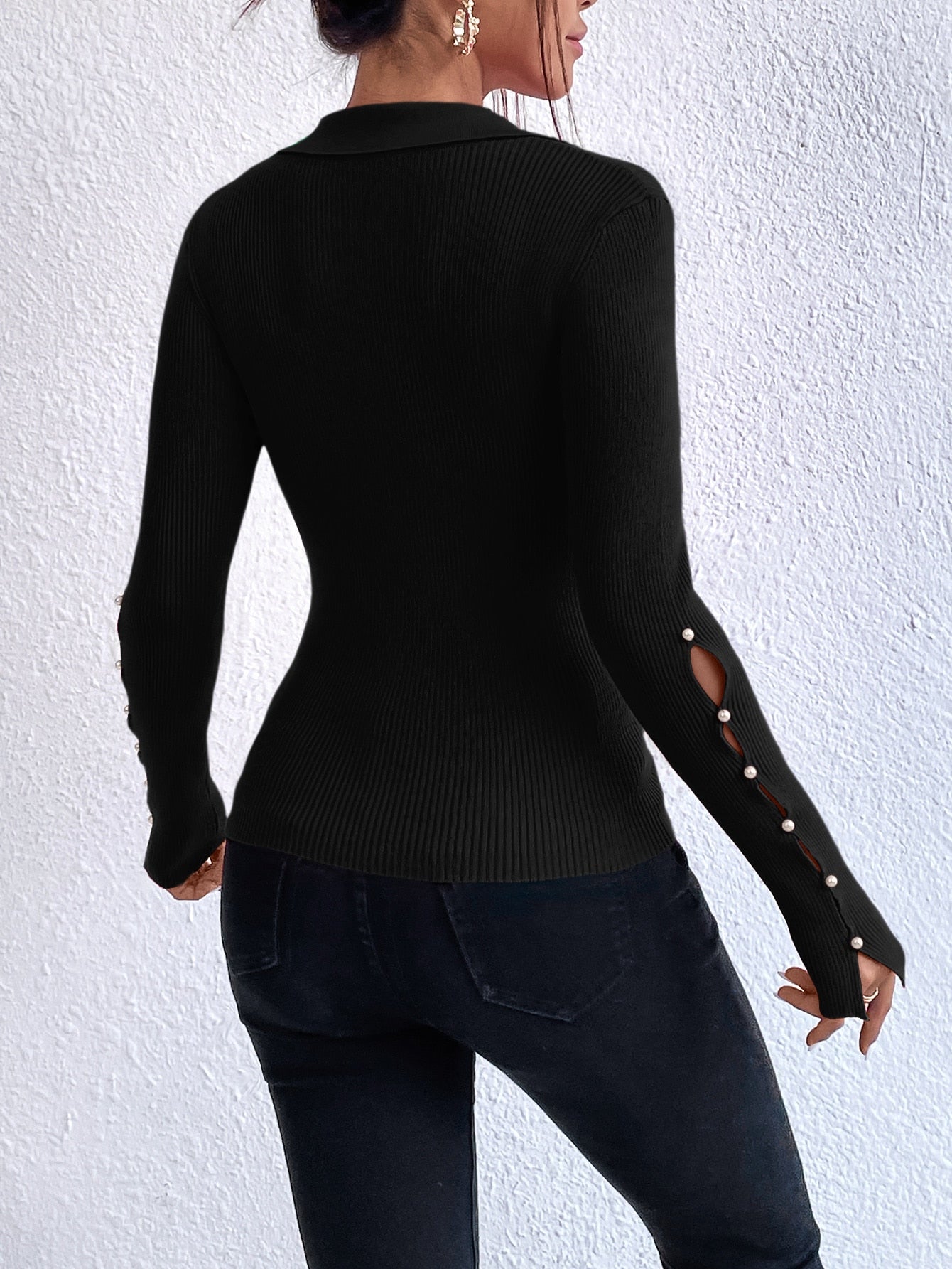  | SHEIN Frenchy Pearls Beaded Split Cuff Sweater | Sweater | Shein | OneHub