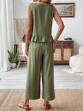  | SHEIN Frenchy Sleeveless Tank Top With Ruffled Hem And Linen Pants, Summer 2pcs/Set | Dress | OneHub | OneHub