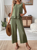  | SHEIN Frenchy Sleeveless Tank Top With Ruffled Hem And Linen Pants, Summer 2pcs/Set | Dress | OneHub | OneHub