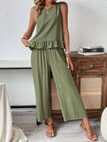  | SHEIN Frenchy Sleeveless Tank Top With Ruffled Hem And Linen Pants, Summer 2pcs/Set | Dress | OneHub | OneHub