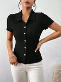  | SHEIN Frenchy Solid Button Front Tee | T-shirt | Shein | OneHub