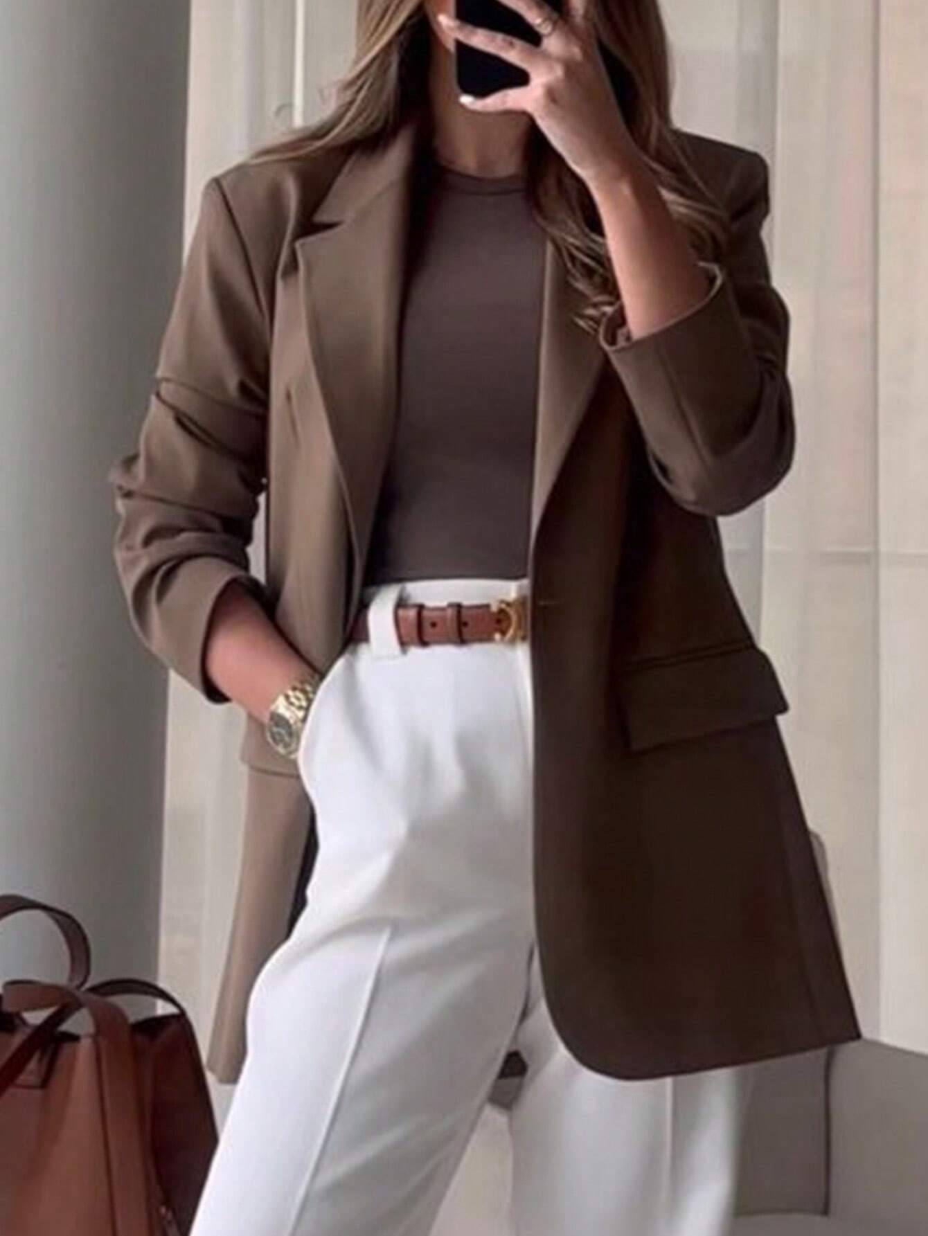  | SHEIN Frenchy Solid Color Lapel Collar Suit Jacket | Blazer | Shein | OneHub