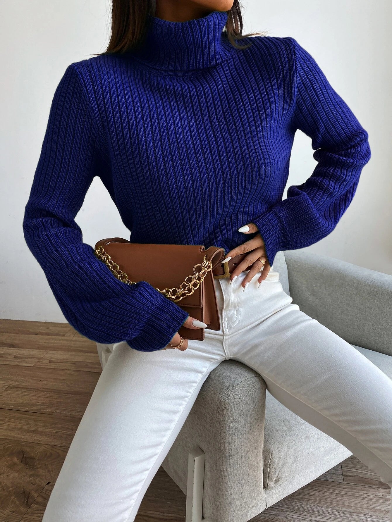  | SHEIN Frenchy Solid Turtleneck Bishop Sleeve Crop Sweater | Sweater | Shein | OneHub