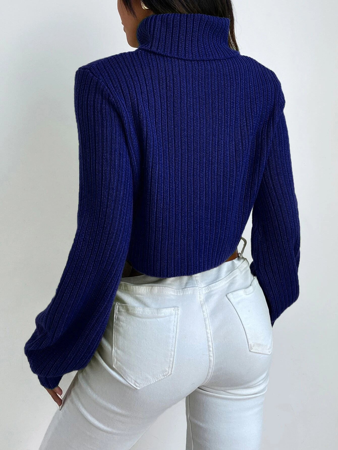  | SHEIN Frenchy Solid Turtleneck Bishop Sleeve Crop Sweater | Sweater | Shein | OneHub
