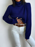  | SHEIN Frenchy Solid Turtleneck Bishop Sleeve Crop Sweater | Sweater | Shein | OneHub