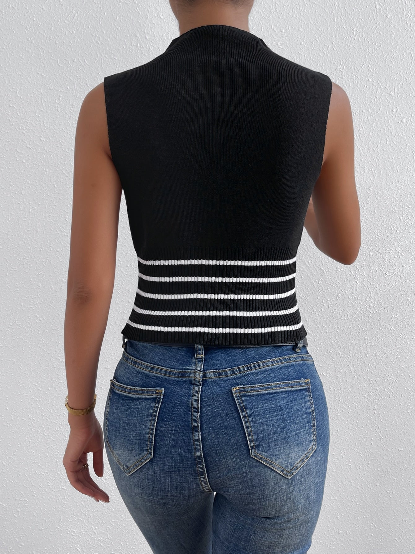  | SHEIN Frenchy Striped Pattern Mock Neck Knit Top | Skirt | Shein | OneHub