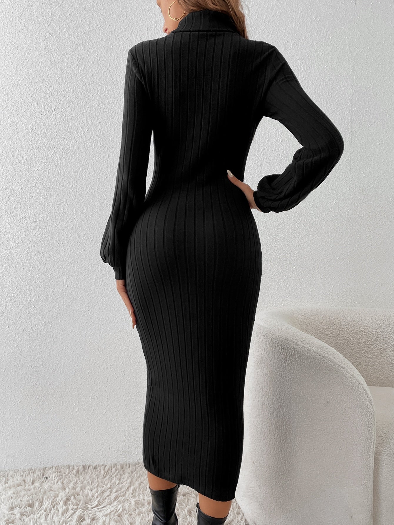  | SHEIN Frenchy Turtleneck Lantern Sleeve Bodycon Dress Without Belt | Dress | Shein | OneHub