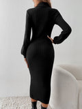 | SHEIN Frenchy Turtleneck Lantern Sleeve Bodycon Dress Without Belt | Dress | Shein | OneHub