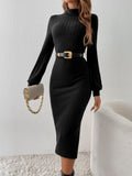  | SHEIN Frenchy Turtleneck Lantern Sleeve Bodycon Dress Without Belt | Dress | Shein | OneHub