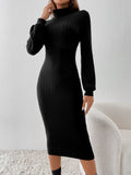  | SHEIN Frenchy Turtleneck Lantern Sleeve Bodycon Dress Without Belt | Dress | Shein | OneHub