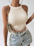  | SHEIN Frenchy Women Summer Solid Color Tassel Hem Halter Top | Shirt | Shein | OneHub