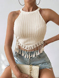  | SHEIN Frenchy Women Summer Solid Color Tassel Hem Halter Top | Shirt | Shein | OneHub