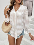  | SHEIN Frenchy Women's Old Money Outfits Striped Printed Linen Casual Long-Sleeved Shirt | Top | Shein | OneHub
