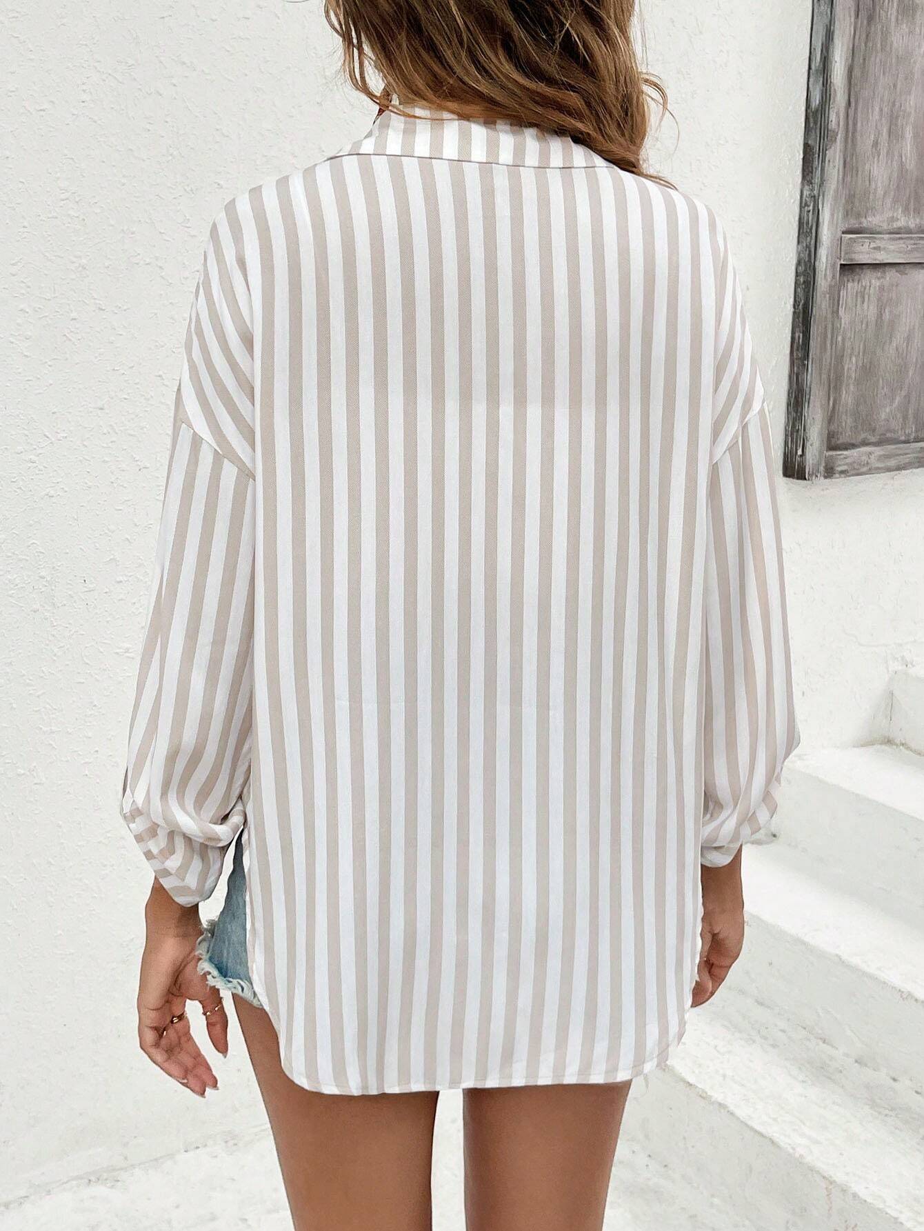  | SHEIN Frenchy Women's Old Money Outfits Striped Printed Linen Casual Long-Sleeved Shirt | Top | Shein | OneHub