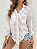  | SHEIN Frenchy Women's Old Money Outfits Striped Printed Linen Casual Long-Sleeved Shirt | Top | Shein | OneHub