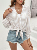  | SHEIN Frenchy Women's Old Money Outfits Striped Printed Linen Casual Long-Sleeved Shirt | Top | Shein | OneHub