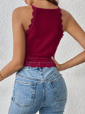  | SHEIN Frenchy Women's Summer Lace Patchwork Cropped Slim-Fit Halter Neck Tank Top,Frenchies,Back To School Clothes,Old Money Style,Teacher Clothes,Simple,Minimalist, | Shirt | Shein | OneHub