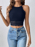  | SHEIN Frenchy Women's White Lace & Texture Fabric Splicing Cropped Slim Fit Halter Neck Tank Top | Top | Shein | OneHub