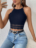  | SHEIN Frenchy Women's White Lace & Texture Fabric Splicing Cropped Slim Fit Halter Neck Tank Top | Top | Shein | OneHub