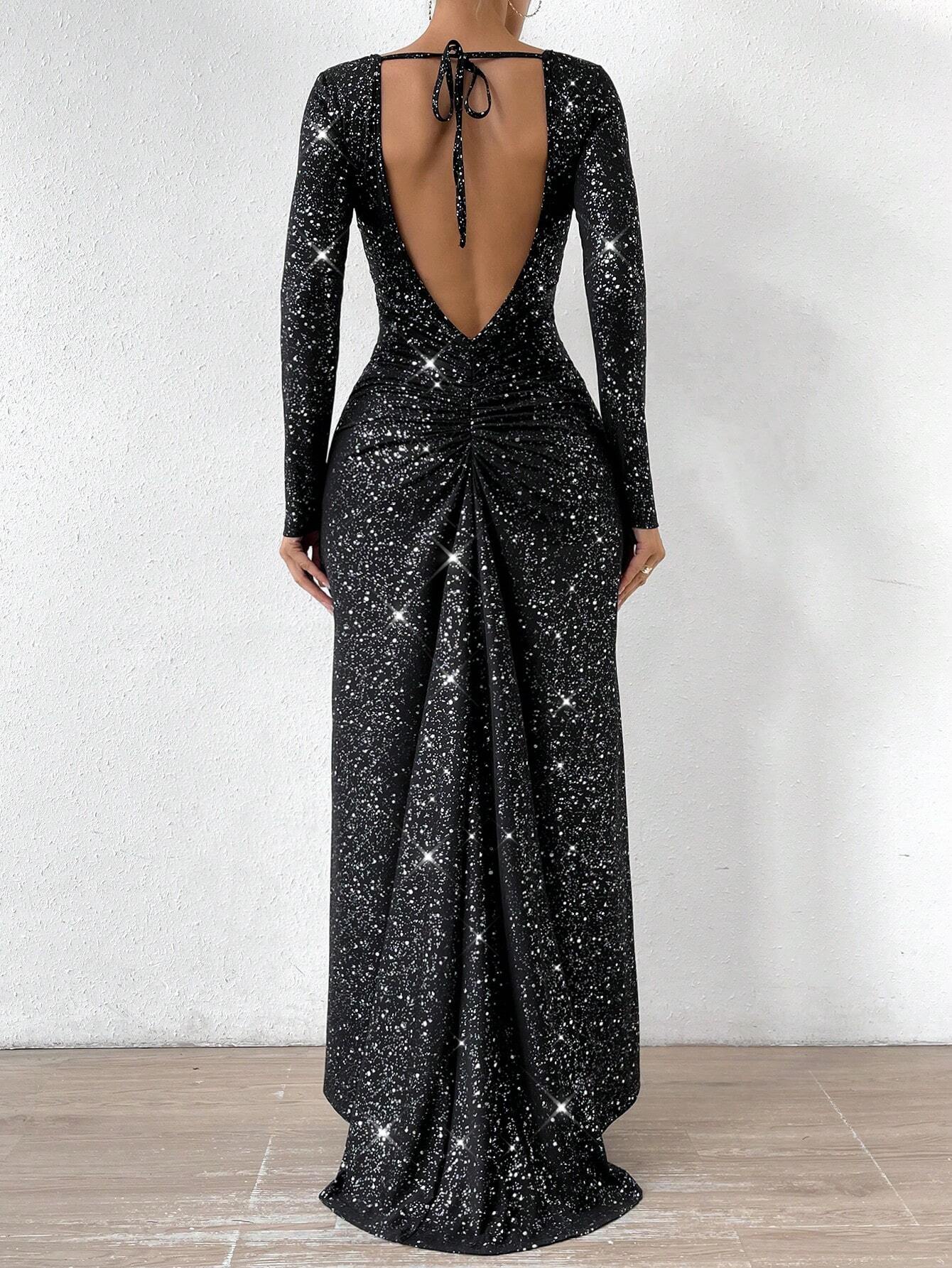  | SHEIN Glamour Tie Backless Sequin Decor Mermaid Hem Sequin Formal Dress | Dress | Shein | OneHub