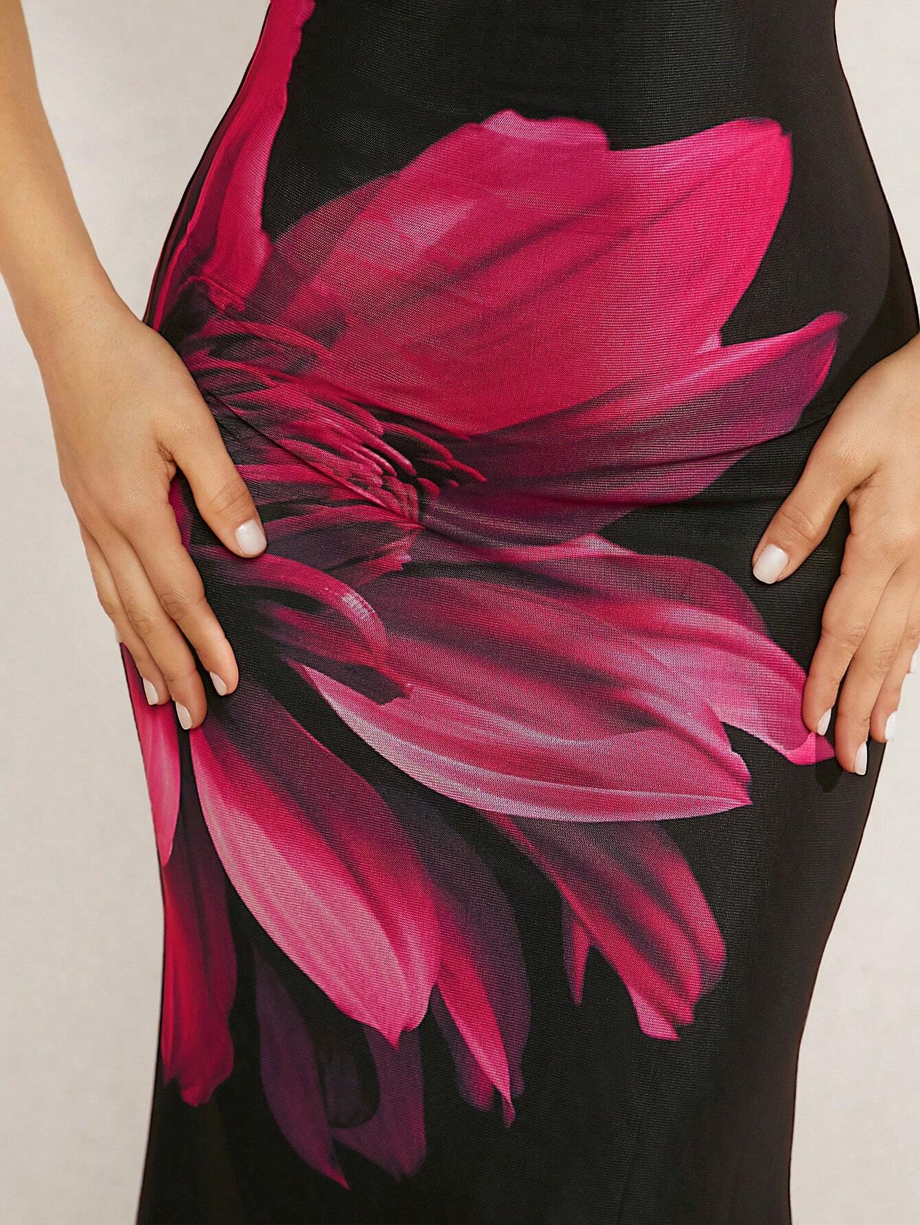  | SHEIN Haute Elegant Floral Print Lace Up Backless Halter Neck Dress | Dress | Shein | OneHub