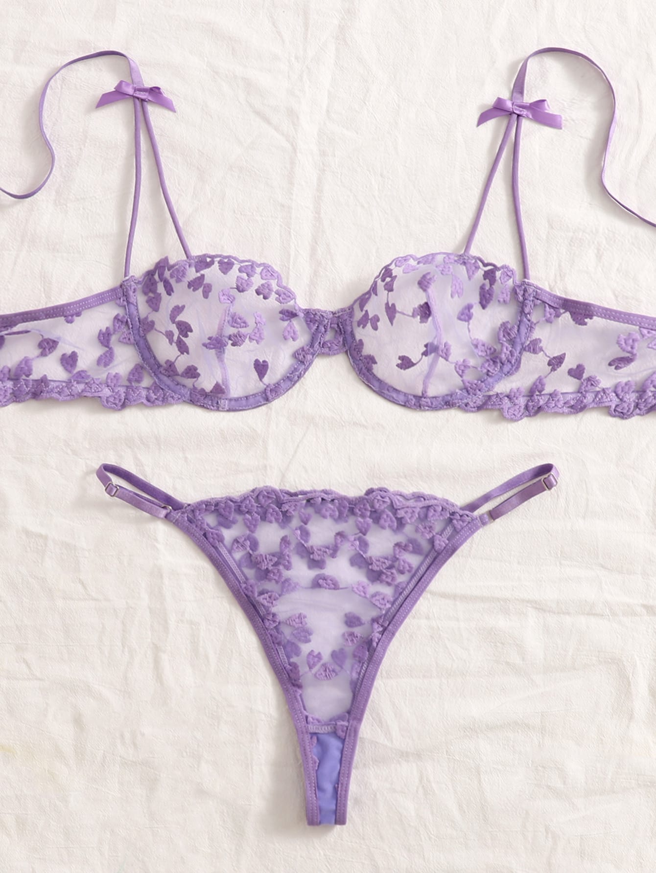  | SHEIN Heart Embroidered Bow Front Mesh Lingerie Set | Lingerie | Shein | OneHub