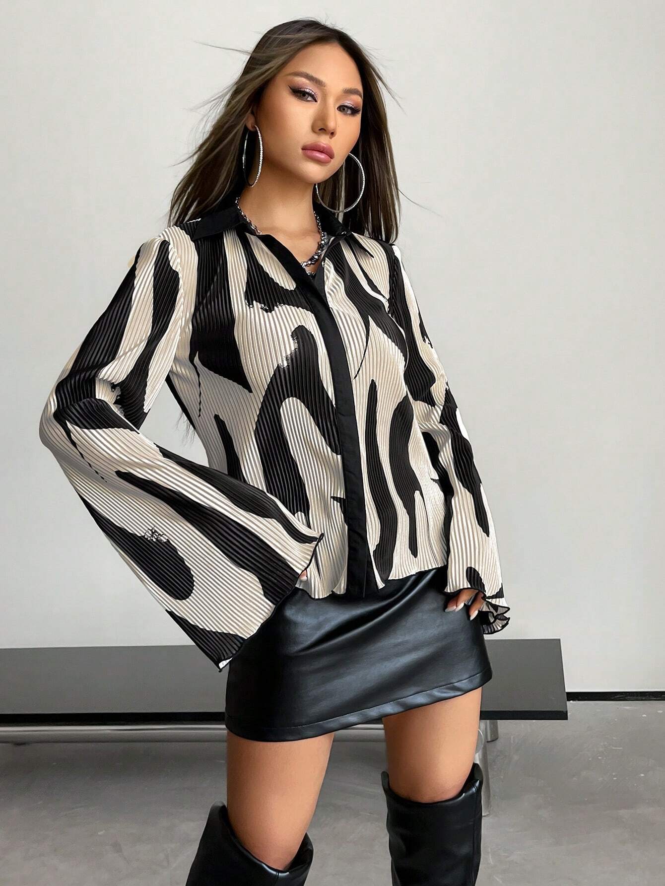  | SHEIN ICON Allover Print Flounce Sleeve Spring Shirt | Shirt | Shein | OneHub