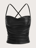  | SHEIN ICON Draped Front Crisscross Backless PU Leather Cami Going Out Tops | Top | Shein | OneHub