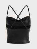  | SHEIN ICON Draped Front Crisscross Backless PU Leather Cami Going Out Tops | Top | Shein | OneHub