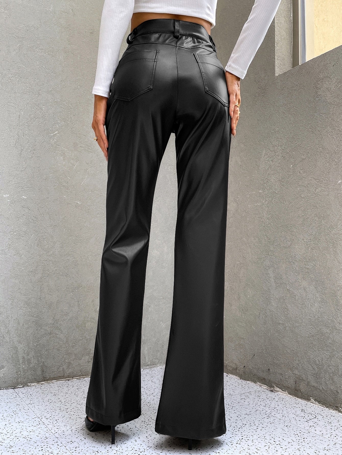  | SHEIN ICON High Waist Slit Hem PU Leather Flare Leg Pants | Pants | Shein | OneHub