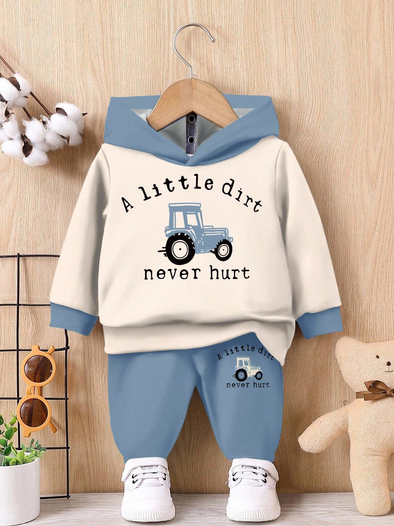 SHEIN Infant Boys Casual Loose Comfy Knit Soft Hoodie & Pants Set