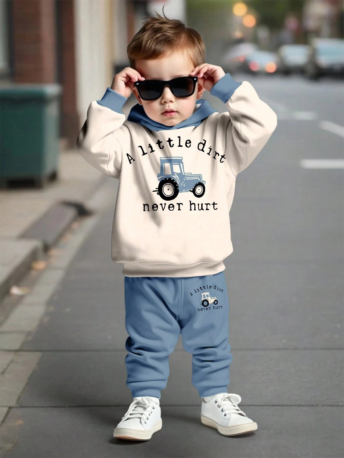 SHEIN Infant Boys Casual Loose Comfy Knit Soft Hoodie & Pants Set