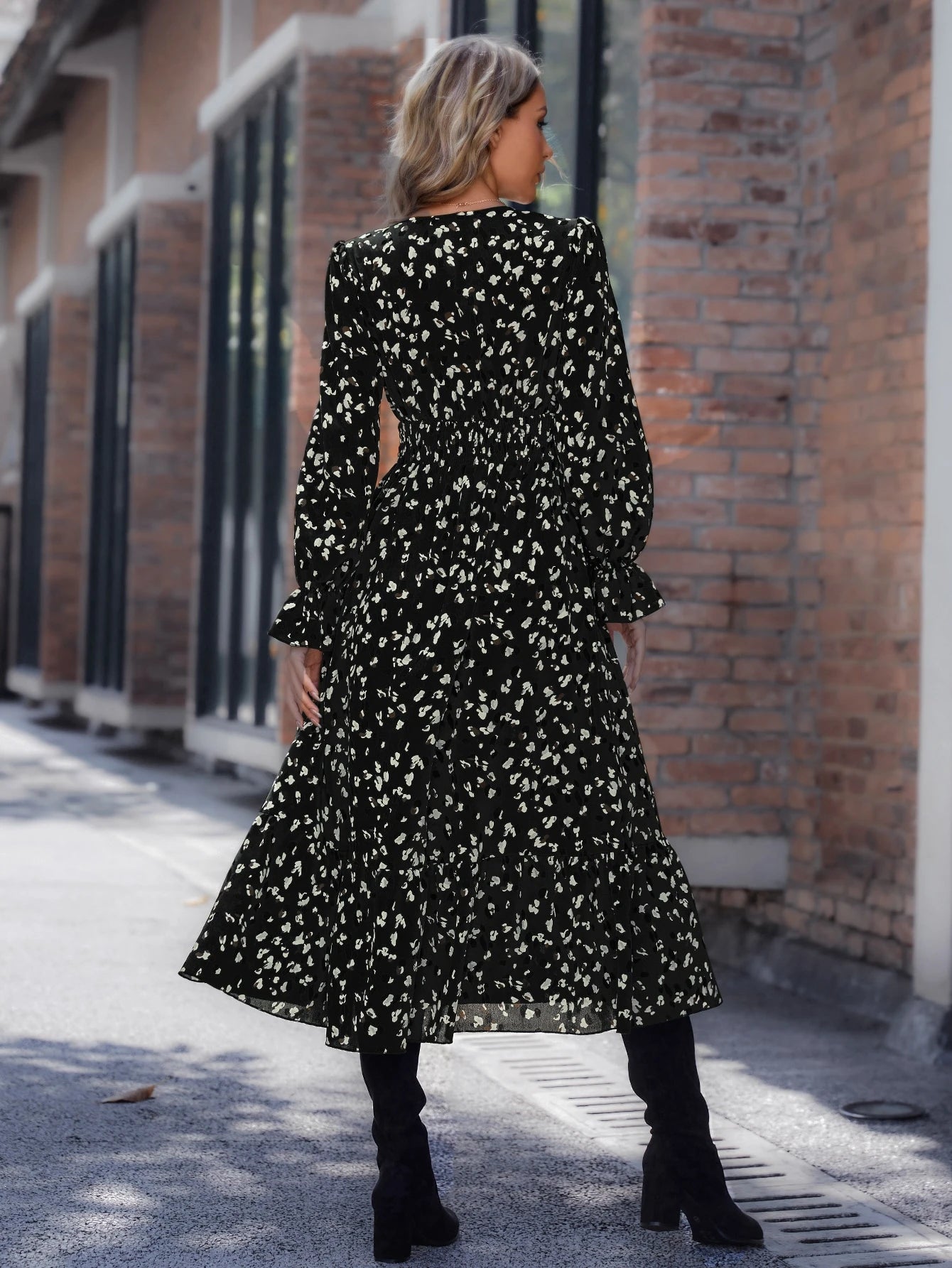  | SHEIN LUNE Allover Print Flounce Sleeve Ruffle Hem Dress Without Belt Maxi Women Outfit | Dress | Shein | OneHub