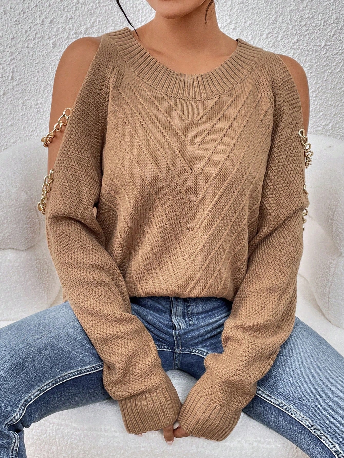  | SHEIN LUNE Cold Shoulder Chain Detail Sweater | Sweater | Shein | OneHub